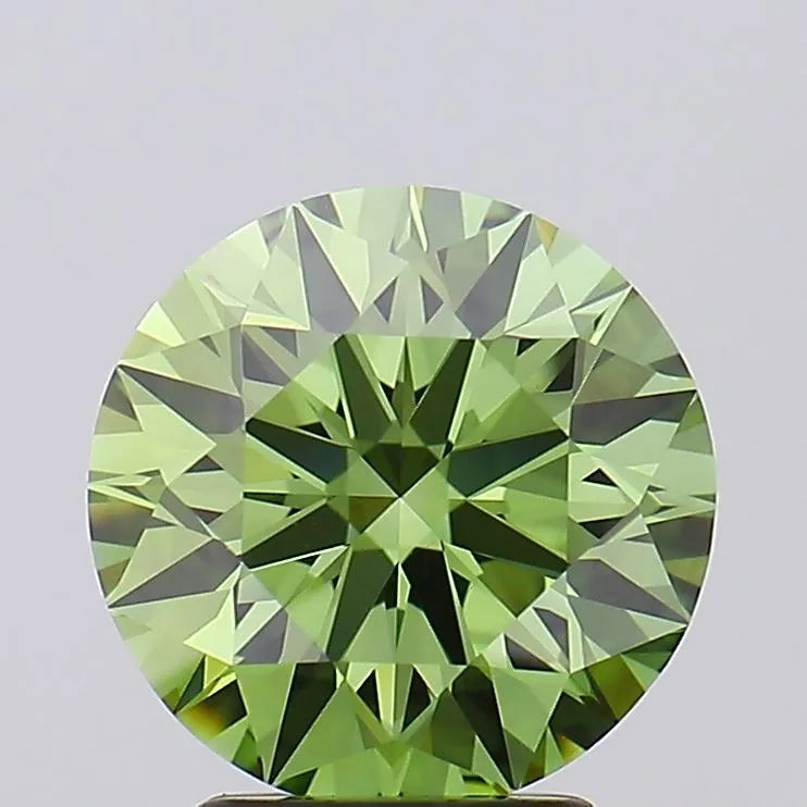 3.02ct Round Lab Grown Diamond (Fancy Vivid Green, Clarity VVS1, Cut ID, IGI)