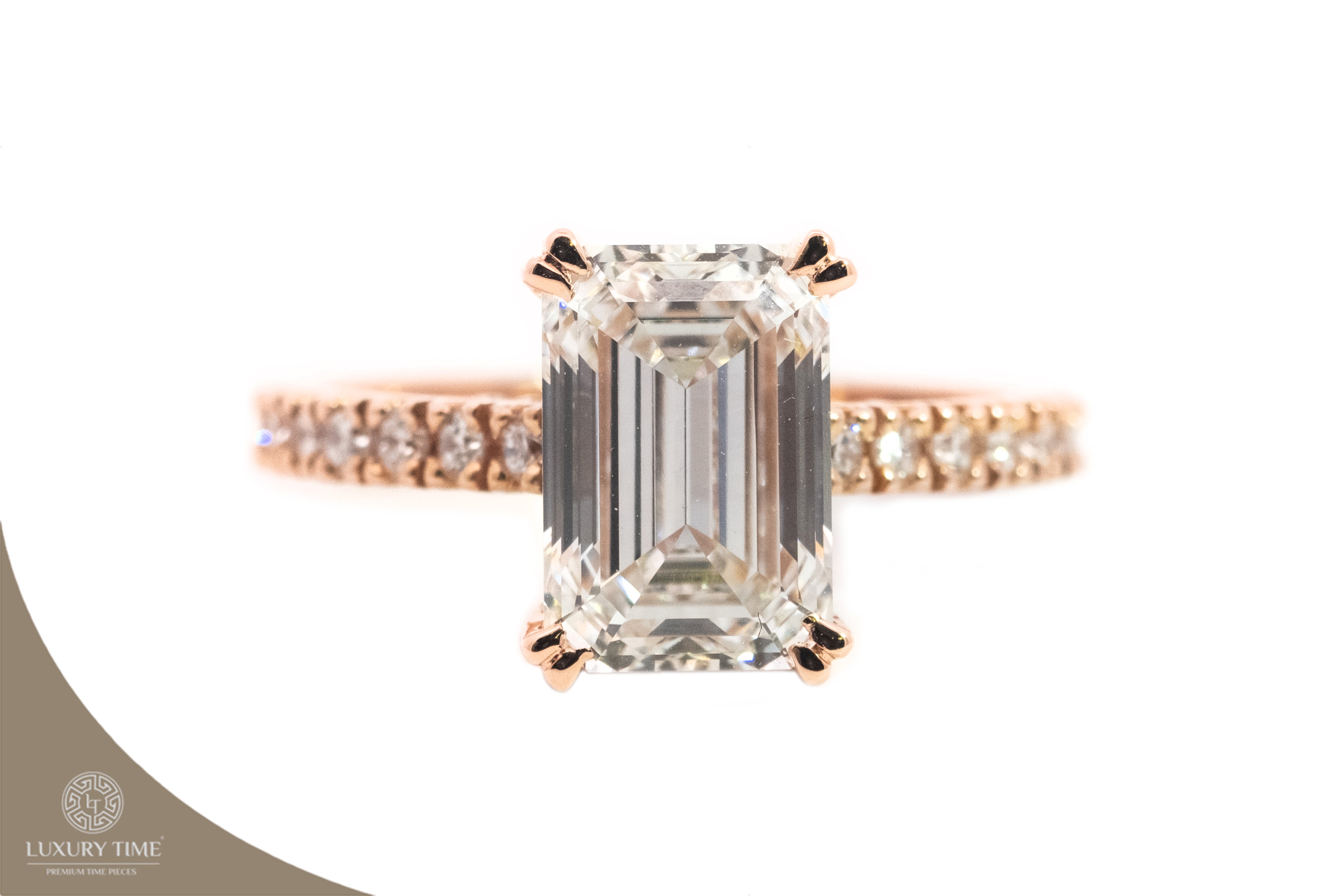 3ct Lab Grown Diamond Emerald Cut Set With a Hidden Halo 18ct Rose Gold