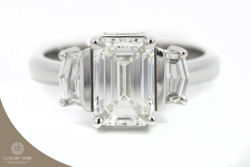 2.55CT Total WEIGHT Emerald Cut Diamond Ring SET IN Platinum - Lab Grown Diamonds