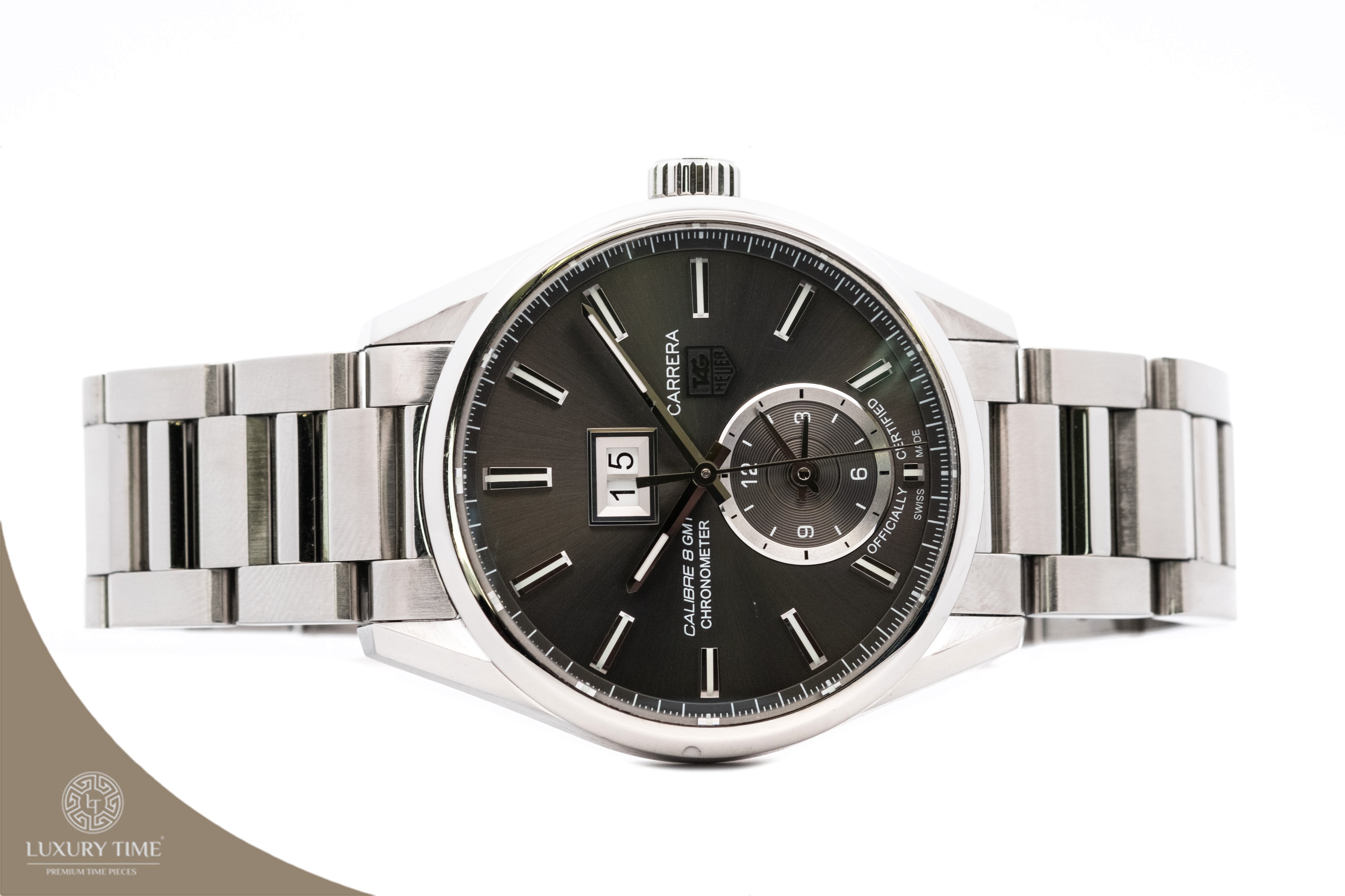 Tag Heuer Carrera Calibre 8 Gmt Grey Dial Stainless Steel Mens Watch