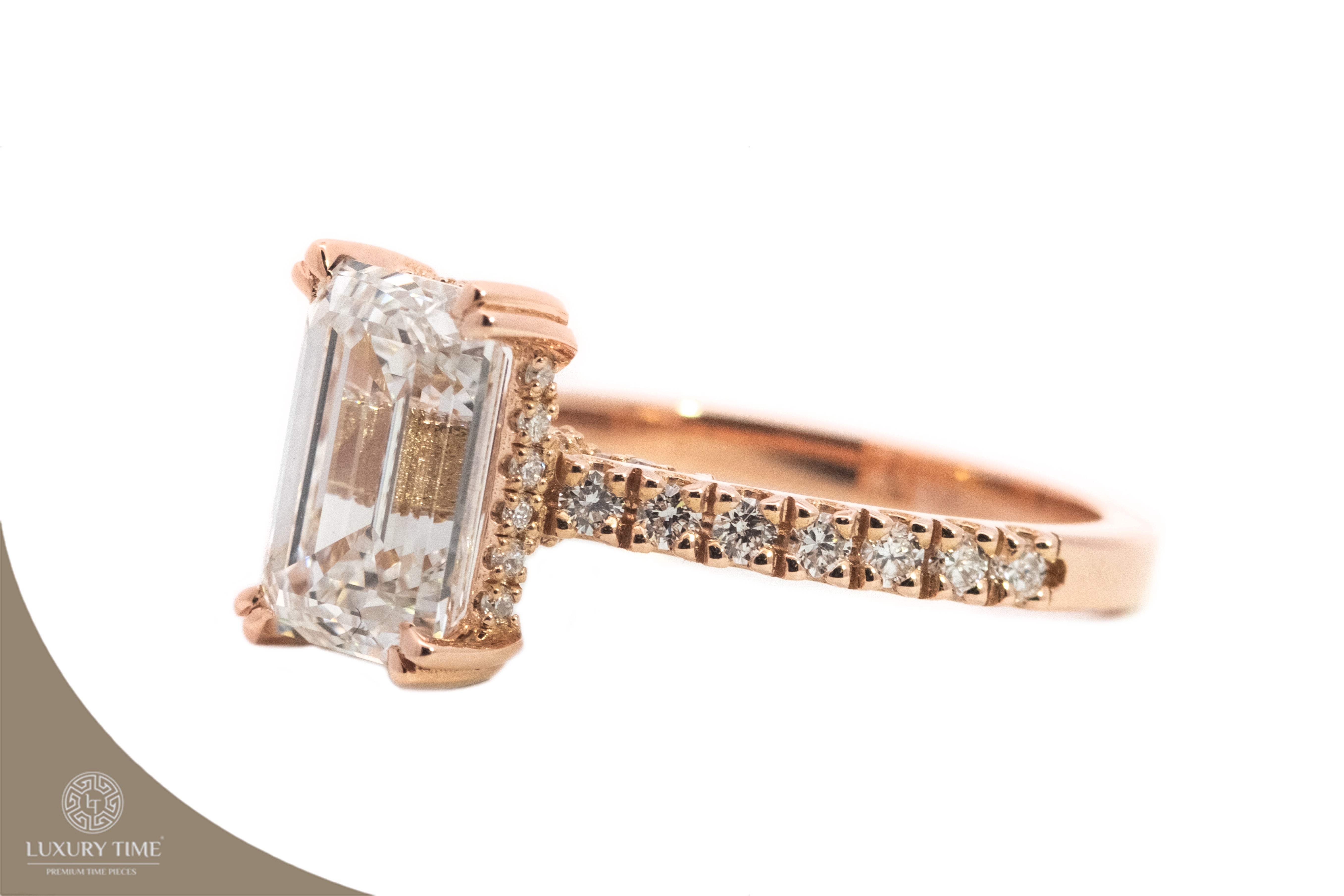 3ct Lab Grown Diamond Emerald Cut Set With a Hidden Halo 18ct Rose Gold