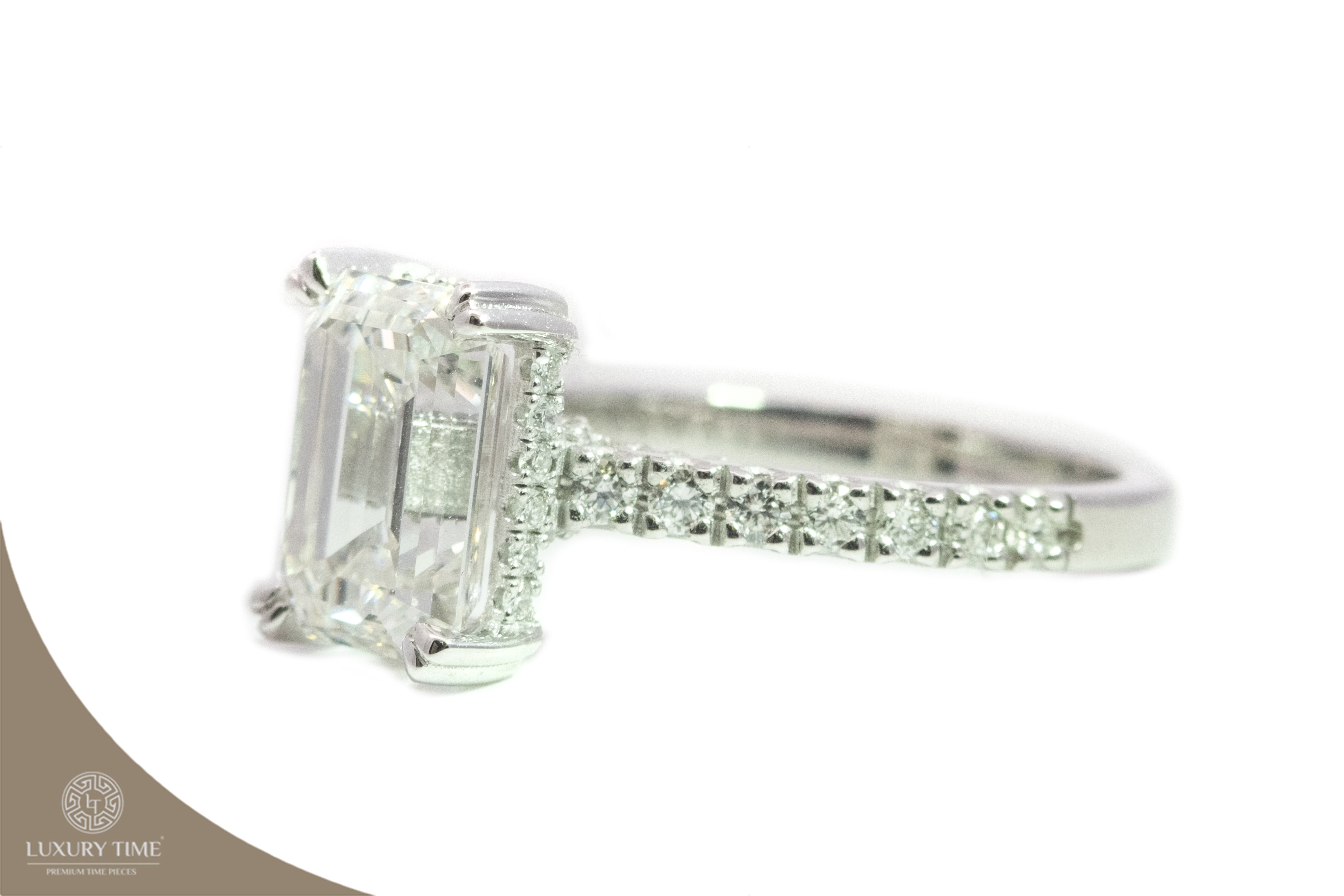 3Ct Emerald Cut Set With a Hidden Halo 18ct White Gold -  Lab Grown Diamond