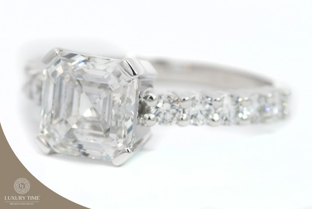 3.17CT TOTAL ASSCHER Cut Diamond Ring in Platinum - Lab Grown Diamonds