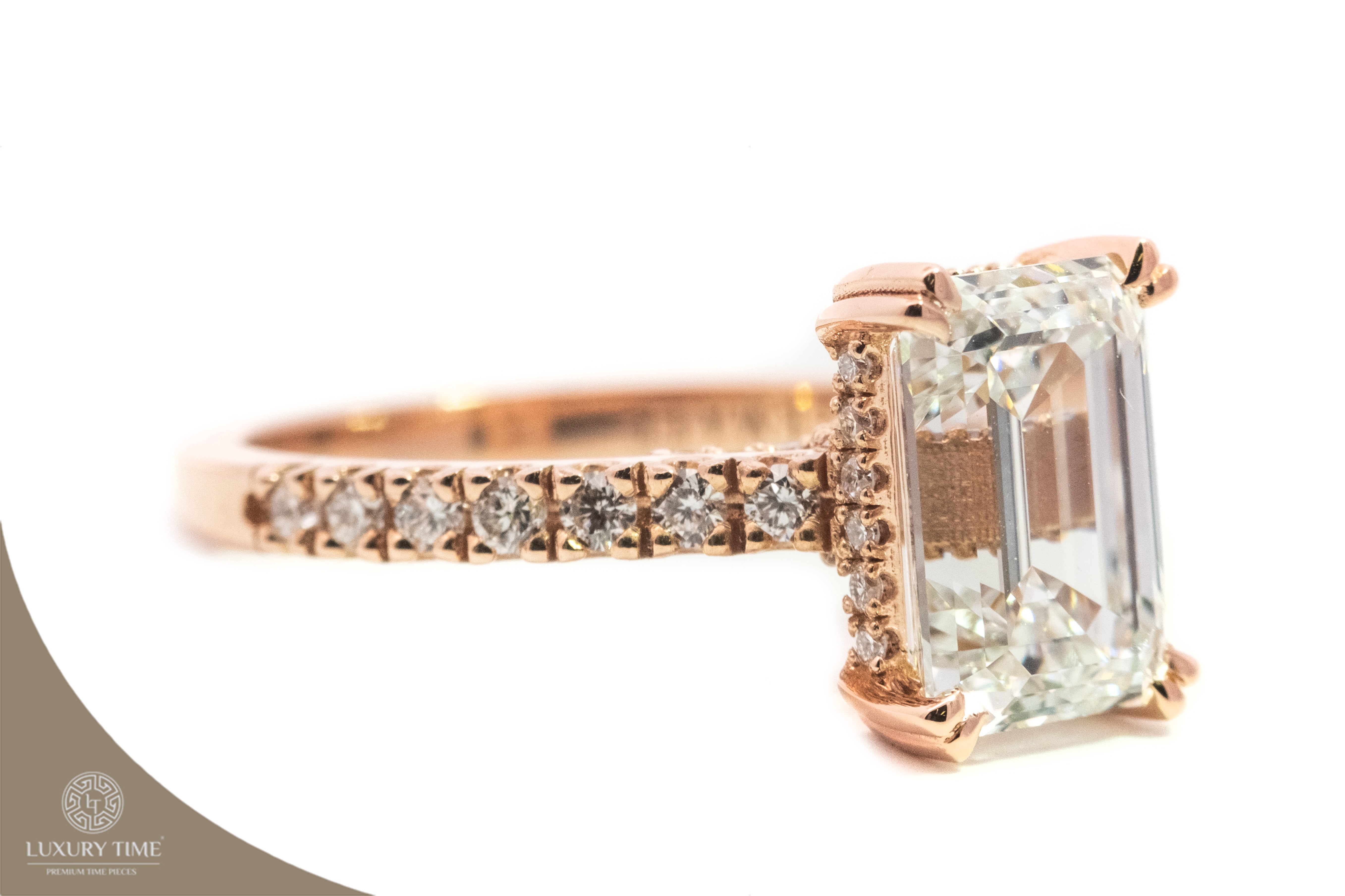 3ct Lab Grown Diamond Emerald Cut Set With a Hidden Halo 18ct Rose Gold