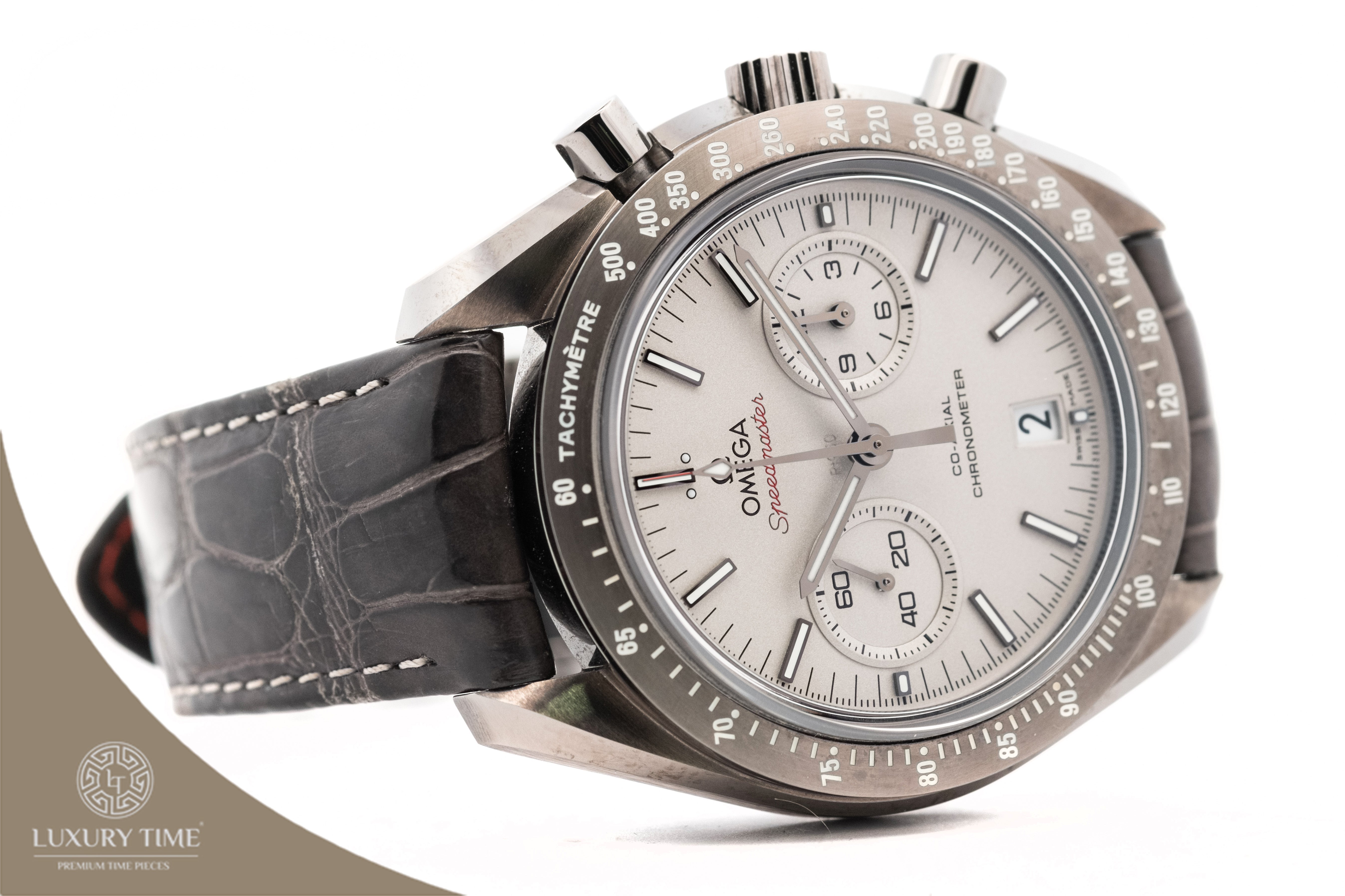 Omega Speedmaster Moonwatch Co Axial Chronograph Grey Side of the Moon Luxurytime