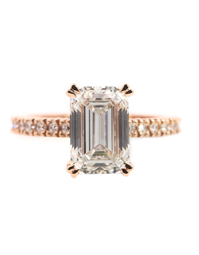 3ct Lab Grown Diamond Emerald Cut Set With a Hidden Halo 18ct Rose Gold