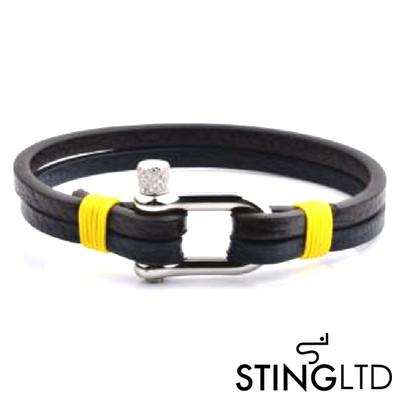 Brown, Navy and Yellow Leather Bracelet